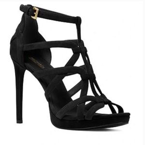 Michael Kors Womens Sandra Strappy Suede Platform High-Heel Sandals - Black